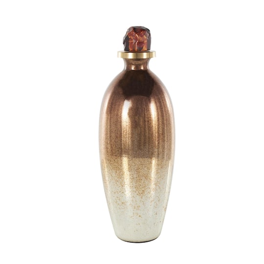 17" Gold, Beige & Copper Glass Speckled Ombre Decorative Jars with Textured Top Knob